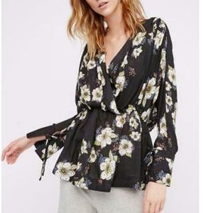 FREE PEOPLE Tuscan Dreams Black Floral Tunic Top